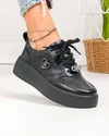 Pantofi casual dama piele naturala negri cu inchidere sireturi si aplicatii F002-452 3