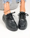 Pantofi casual dama piele naturala negri cu inchidere sireturi si aplicatii F002-452 2