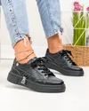 Pantofi casual dama piele naturala negri cu inchidere sireturi si cusaturi decorative JY6821 3