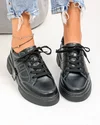 Pantofi casual dama piele naturala negri cu inchidere sireturi si cusaturi decorative JY6821 4