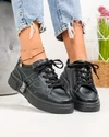 Pantofi casual dama piele naturala negri cu inchidere sireturi si cusaturi decorative JY6821 5