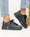 Pantofi casual dama piele naturala negri cu inchidere sireturi si cusaturi decorative JY6821 2