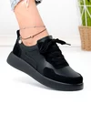 Pantofi casual dama piele naturala negri cu inchidere sireturi T-2651 1