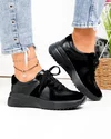 Pantofi casual dama piele naturala negri cu inchidere sireturi T-8077 4