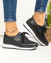Pantofi casual dama piele naturala negri cu inchidere sireturi T-9001 4