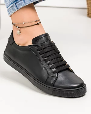 Pantofi casual dama piele naturala negri cu inchidere sireturi VERO105