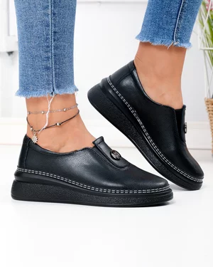 Pantofi casual dama piele naturala negri cu inchidere slip-on JY6709
