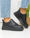 Pantofi casual dama piele naturala negri cu inchidere slip-on si insertie elastica F002-293 1