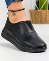 Pantofi casual dama piele naturala negri cu inchidere slip-on si perforatii T-3099 1