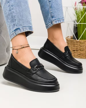 Pantofi casual dama piele naturala negri cu inchidere slip-on T-5906