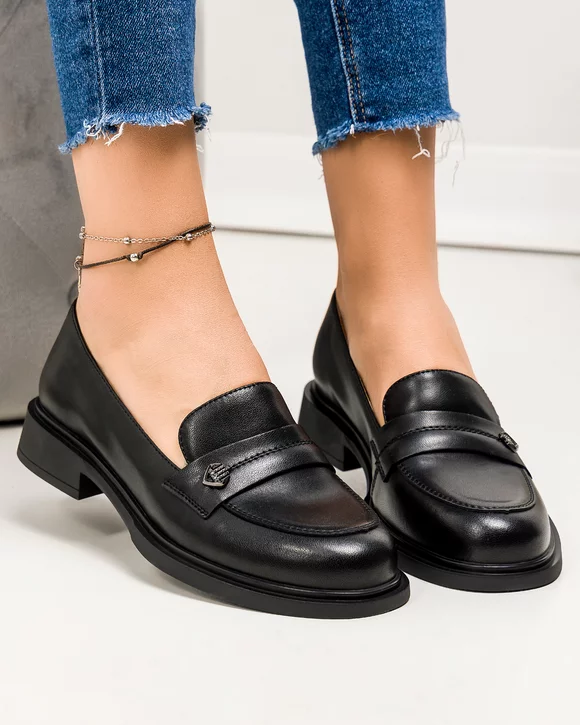 Pantofi casual dama piele naturala negri cu inchidere slip-on TN6417