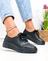 Pantofi casual dama piele naturala negri cu model perforat si inchidere sireturi JY3230 1