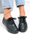 Pantofi casual dama piele naturala negri cu model perforat si inchidere sireturi JY3230 3