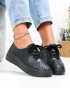 Pantofi casual dama piele naturala negri cu model perforat si inchidere sireturi JY3230 4