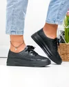 Pantofi casual dama piele naturala negri cu model perforat si inchidere sireturi JY3230 5
