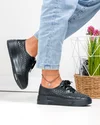 Pantofi casual dama piele naturala negri cu model perforat si inchidere sireturi JY3230 6