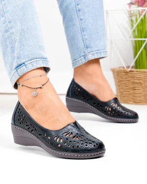 Pantofi Casual - Pantofi casual dama piele naturala negri cu model perforat si inchidere slip-on JBS-114
