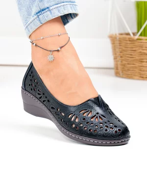 Pantofi casual dama piele naturala negri cu model perforat si inchidere slip-on JBS-114