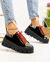 Pantofi casual dama piele naturala negri cu print multicolor POL277 4