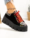 Pantofi casual dama piele naturala negri cu print multicolor POL277 5