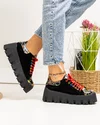 Pantofi casual dama piele naturala negri cu print multicolor POL277 3