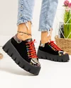 Pantofi casual dama piele naturala negri cu print multicolor POL277 1