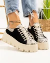 Pantofi casual dama piele naturala negri cu print ziar POL277 5