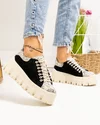 Pantofi casual dama piele naturala negri cu print ziar POL277 1