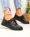 Pantofi casual dama piele naturala negri cu siret elastic T-9000 2