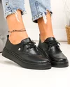 Pantofi casual dama piele naturala negri cu siret elastic T-9000 3