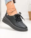 Pantofi casual dama piele naturala negri cu talpa flexibila si inchidere sireturi JY6700 4