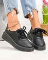 Pantofi casual dama piele naturala negri cu talpa flexibila si inchidere sireturi JY6700 5