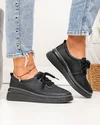 Pantofi casual dama piele naturala negri cu talpa flexibila si inchidere sireturi JY6700 2