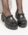 Pantofi casual dama piele naturala negri cu talpa groasa accesorizati frontal BA028 3