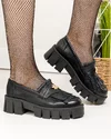 Pantofi casual dama piele naturala negri cu talpa groasa accesorizati frontal BA028 4