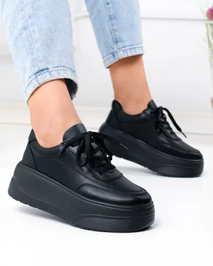 Pantofi casual dama piele naturala negri cu talpa groasa F005-033