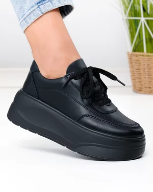 Pantofi Casual - Pantofi casual dama piele naturala negri cu talpa groasa F005-033