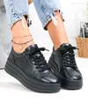 Pantofi casual dama piele naturala negri cu talpa groasa si inchidere sireturi F002-397 1