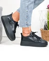 Pantofi casual dama piele naturala negri cu talpa groasa si inchidere sireturi F002-397 6