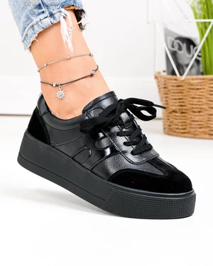 Pantofi Casual - Pantofi casual dama piele naturala negri cu talpa groasa T-8076
