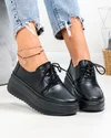 Pantofi casual dama piele naturala negri cu talpa groasa T6055 5