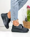 Pantofi casual dama piele naturala negri cu talpa groasa T6055 6