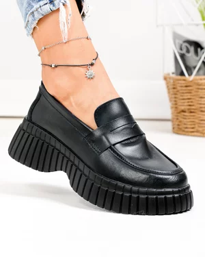 Pantofi Casual - Pantofi casual dama piele naturala negri cu talpa groasa T6085