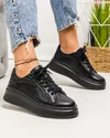 Pantofi casual dama piele naturala negri cu talpa inalta si inchidere sireturi F002-286 2
