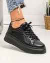 Pantofi casual dama piele naturala negri cu talpa inalta si inchidere sireturi F002-286 3