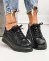 Pantofi casual dama piele naturala negri cu talpa inalta si inchidere sireturi F002-286 4