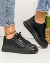 Pantofi casual dama piele naturala negri cu talpa inalta si inchidere sireturi F002-286 1