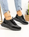 Pantofi casual dama piele naturala negri cu talpa usor flexibila si inchidere sireturi F001-751 1