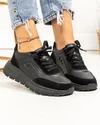 Pantofi casual dama piele naturala negri cu talpa usor flexibila si inchidere sireturi F001-751 3