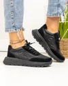 Pantofi casual dama piele naturala negri cu talpa usor flexibila si inchidere sireturi F001-751 4